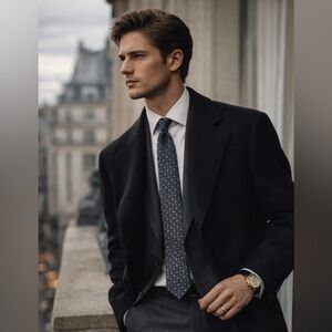 Hermès 100% Silk Blue Tie|Made in France|Subtle Floral Geometric|Luxury Designer